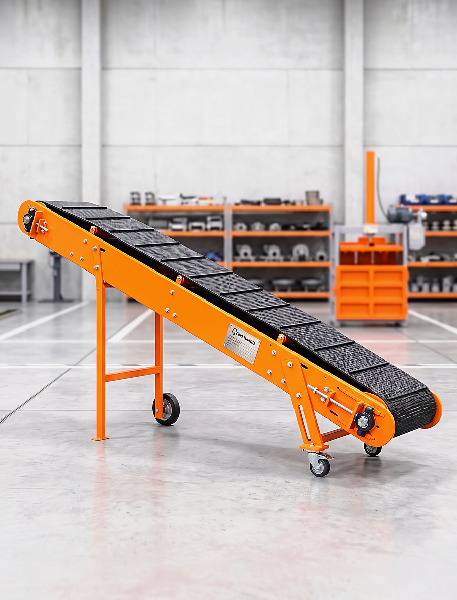 Esteira transportadora TCMAQ com estrutura em aço laranja